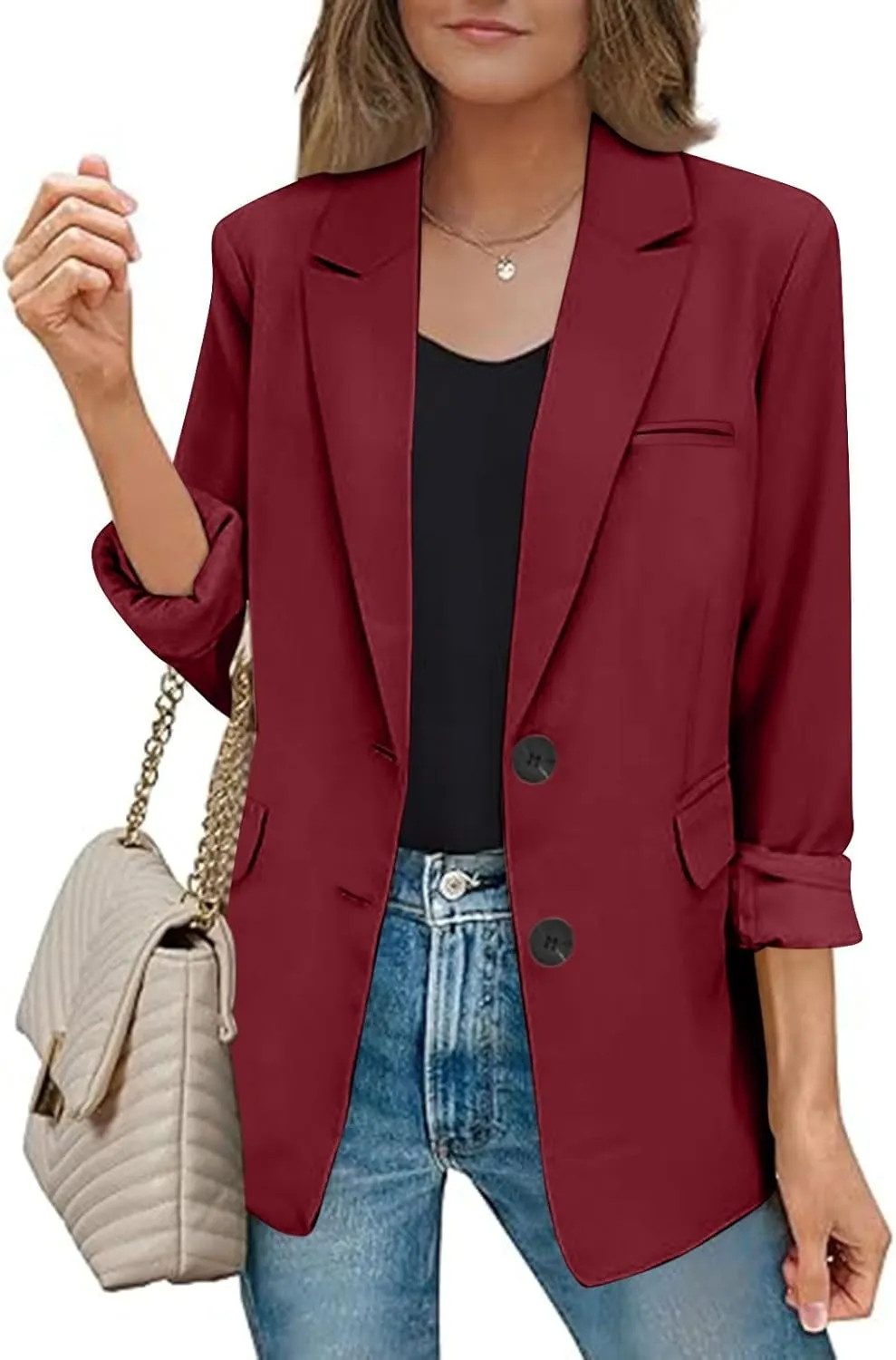 Plain Color Suit Blazers for Women Business Casual Fall Coats Office Attire Blazer Jackets with Shoulder Pad