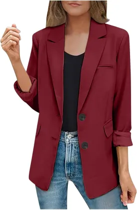 Plain Color Suit Blazers for Women Business Casual Fall Coats Office Attire Blazer Jackets with Shoulder Pad