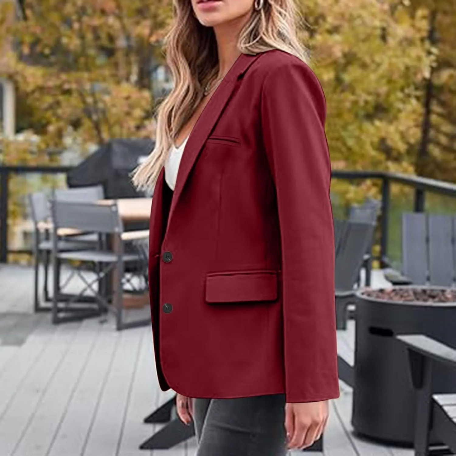 Plain Color Suit Blazers for Women Business Casual Fall Coats Office Attire Blazer Jackets with Shoulder Pad