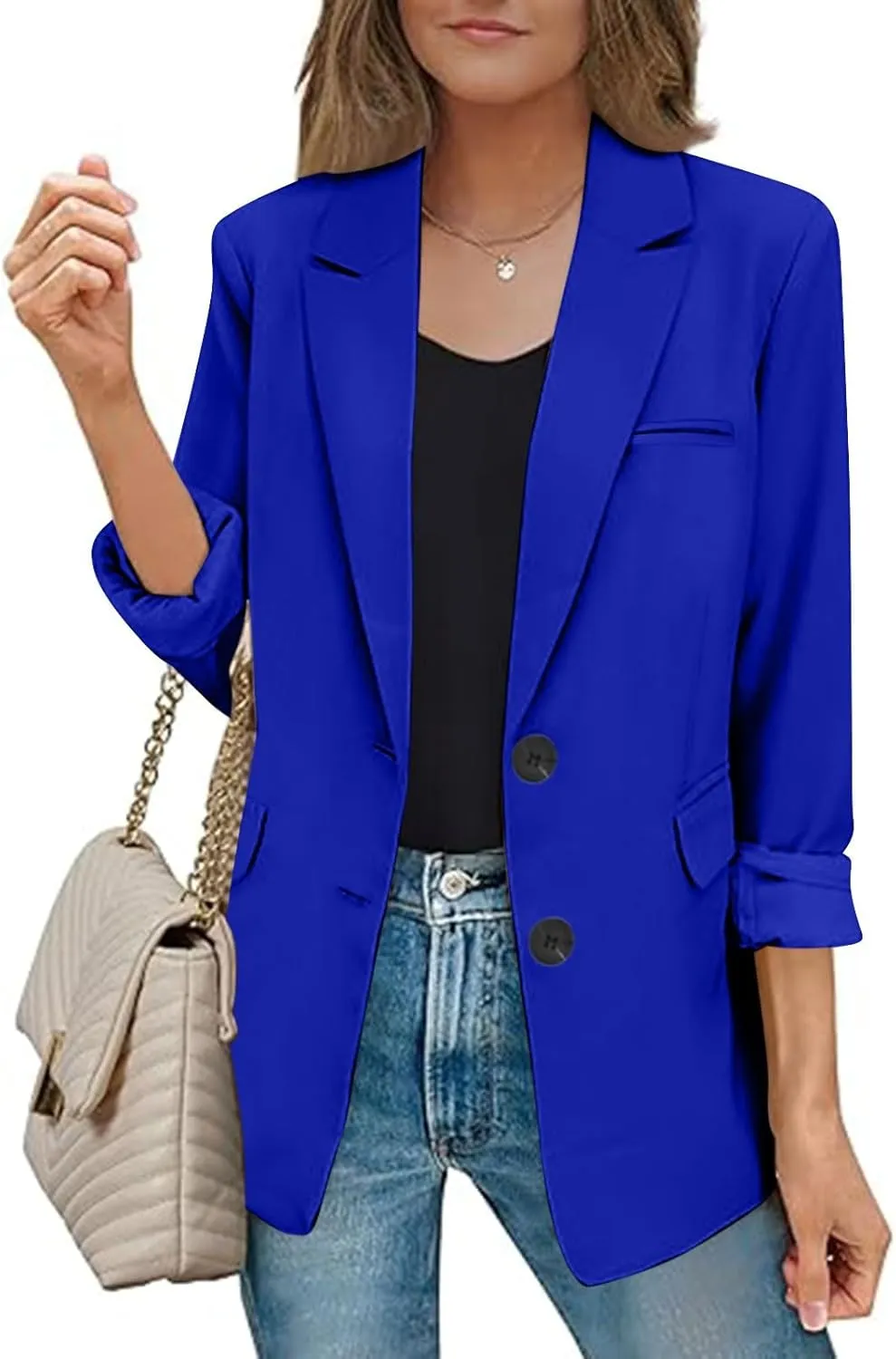 Plain Color Suit Blazers for Women Business Casual Fall Coats Office Attire Blazer Jackets with Shoulder Pad