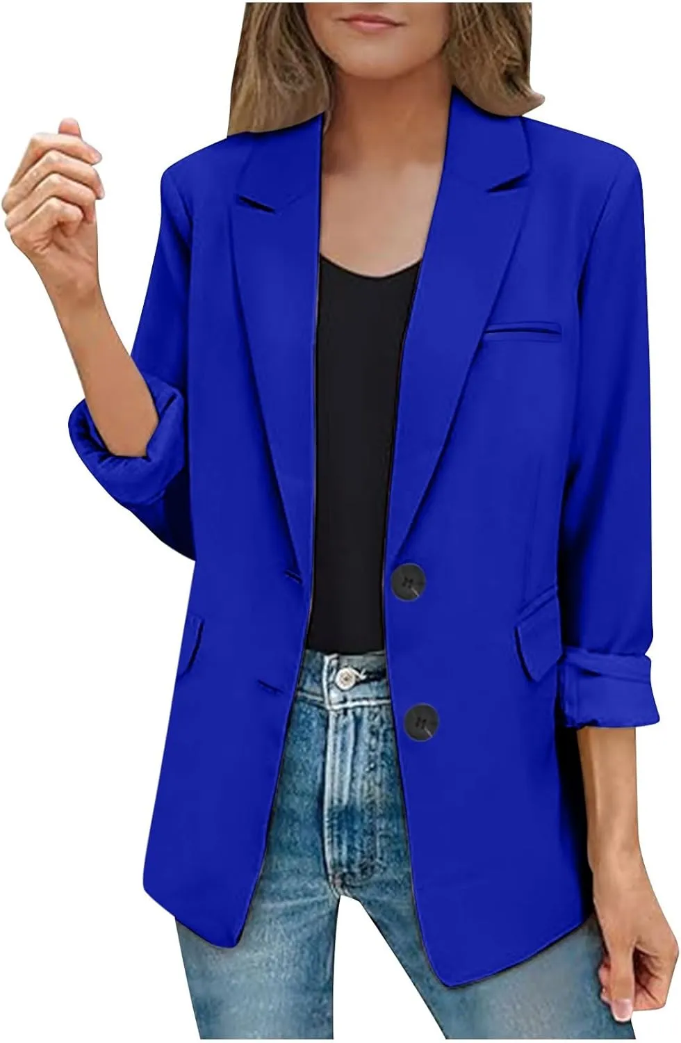 Plain Color Suit Blazers for Women Business Casual Fall Coats Office Attire Blazer Jackets with Shoulder Pad