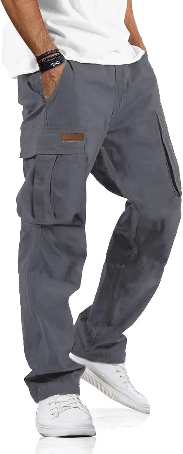 PLEPAN Men's Casual Cargo Pants Drawstring Hiking Pants Workout Tactical Joggers Sweatpants for Men