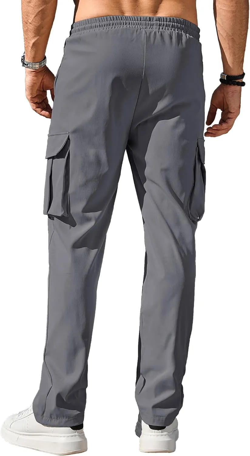 PLEPAN Men's Casual Cargo Pants Drawstring Hiking Pants Workout Tactical Joggers Sweatpants for Men