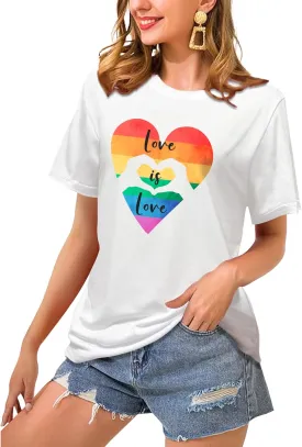 Pride Shirts for Women:Rainbow Heart LGBTQ Support Crew Neck Short Sleeve Pride Ally Higher Quality T-Shirt