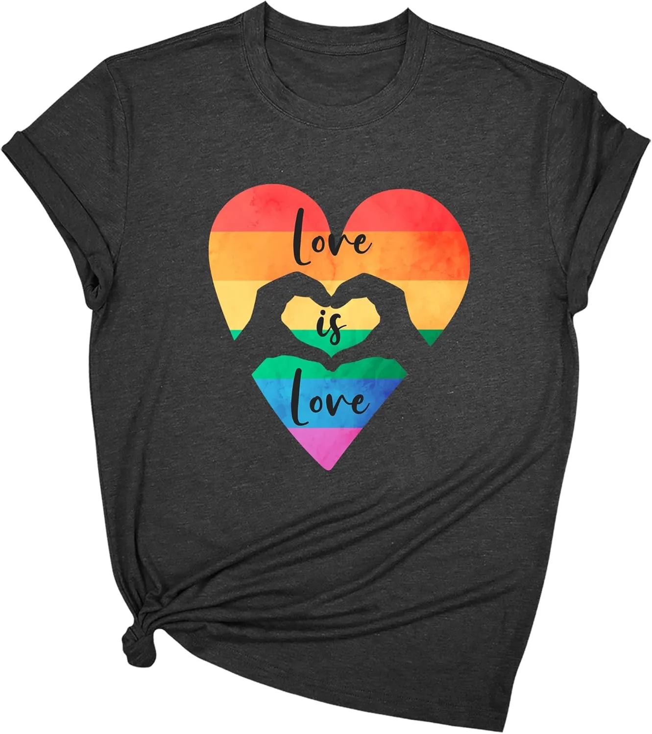 Pride Shirts for Women:Rainbow Heart LGBTQ Support Crew Neck Short Sleeve Pride Ally Higher Quality T-Shirt