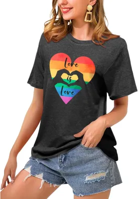 Pride Shirts for Women:Rainbow Heart LGBTQ Support Crew Neck Short Sleeve Pride Ally Higher Quality T-Shirt