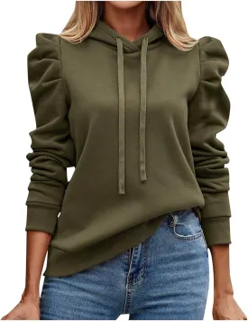 PTOLOCIF Hoodies for Women Fashion Tops Lightweight Drawstring Pullover Sweatshirts Long Sleeve Shirts Loose Fit Solid Blouse