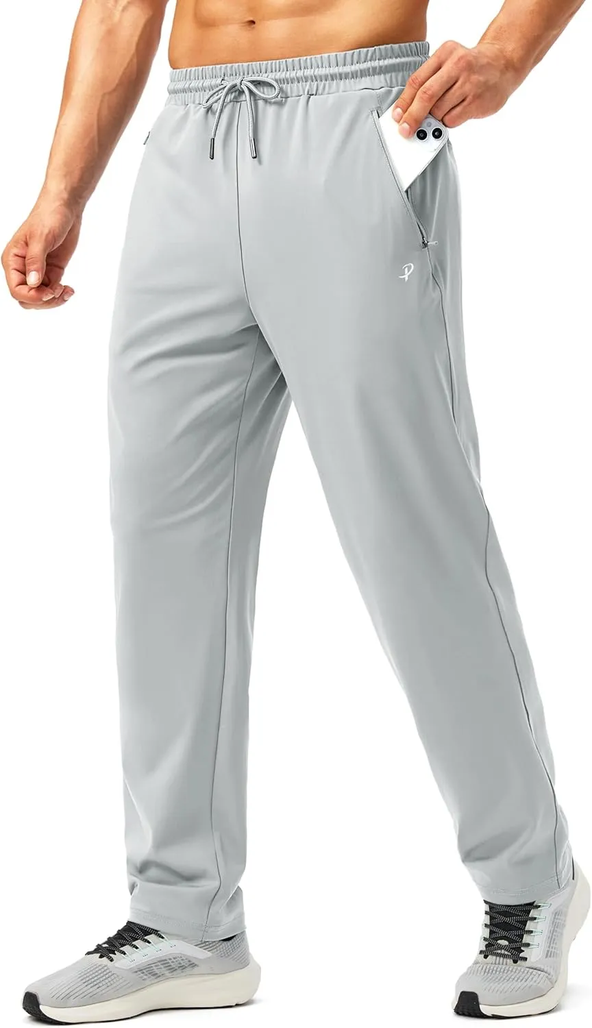 Pudolla Men's Athletic Pants with Zipper Pockets Stretch Workout Sweatpants Lightweight Running Joggers for Men