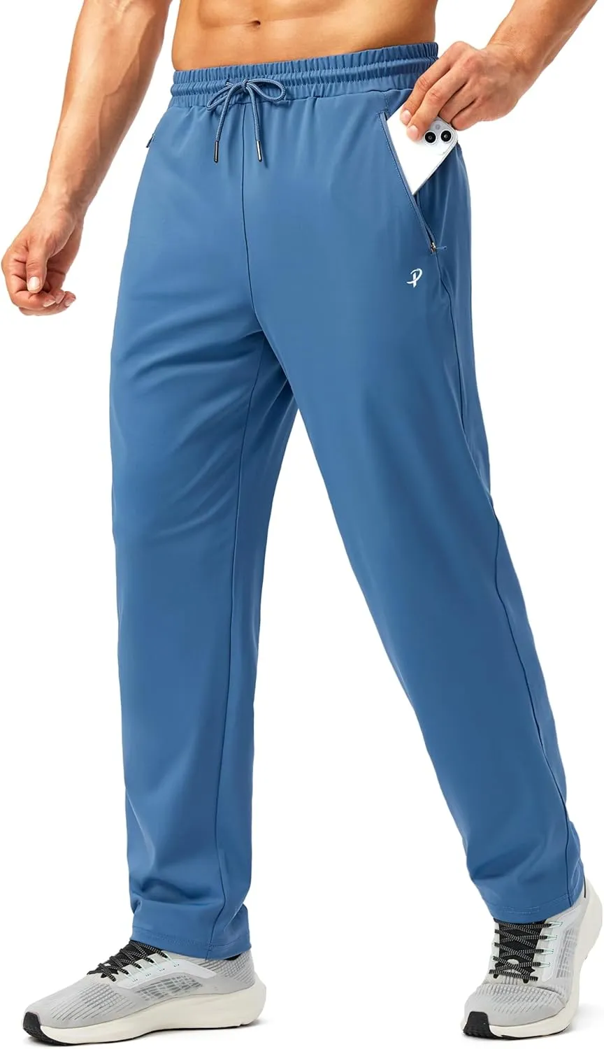 Pudolla Men's Athletic Pants with Zipper Pockets Stretch Workout Sweatpants Lightweight Running Joggers for Men