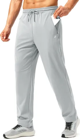 Pudolla Men's Athletic Pants with Zipper Pockets Stretch Workout Sweatpants Lightweight Running Joggers for Men