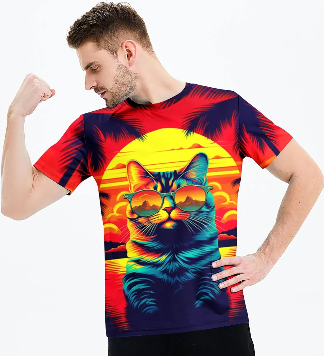 RAISEVERN Mens T-Shirts Cool Novelty Crewneck Short Sleeve Funny Graphic Top Casual Tees for Women