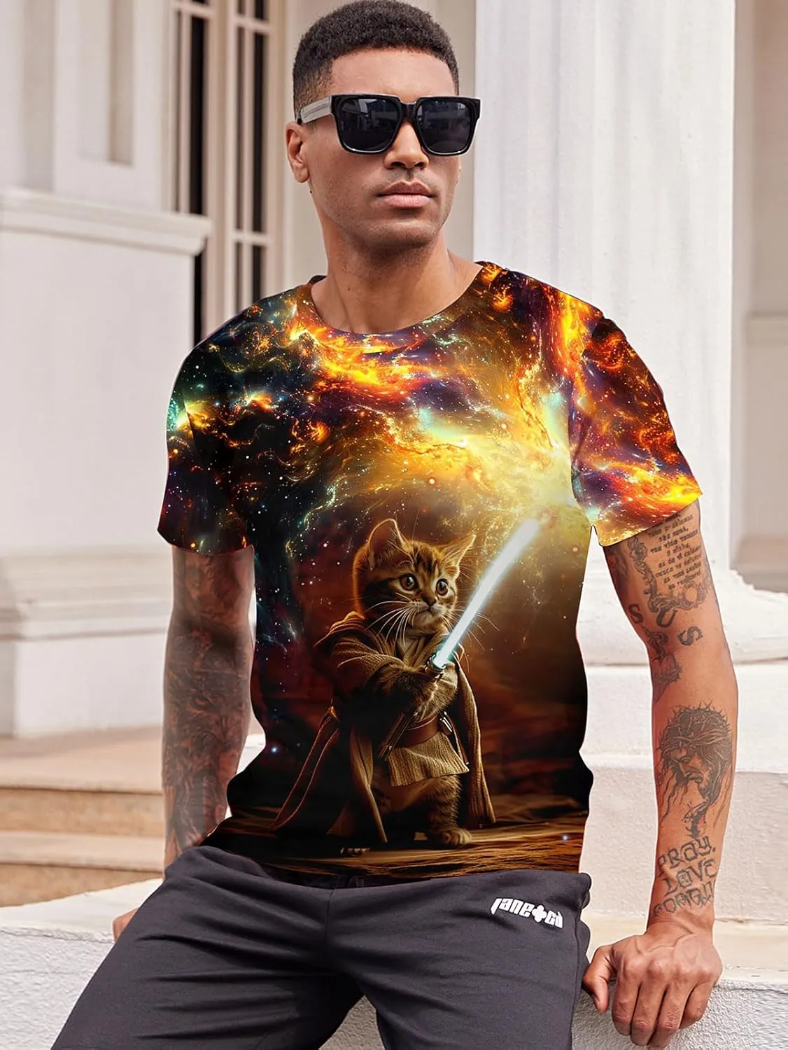 RAISEVERN Mens T-Shirts Cool Novelty Crewneck Short Sleeve Funny Graphic Top Casual Tees for Women