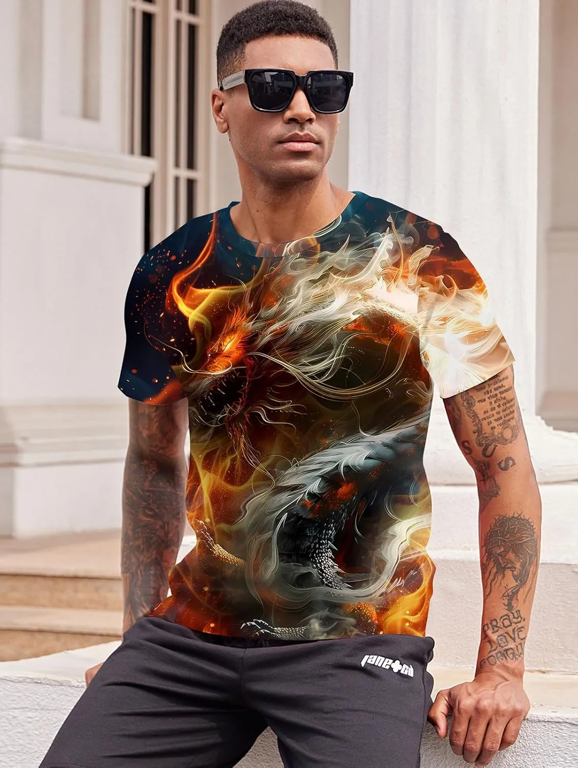 RAISEVERN Mens T-Shirts Cool Novelty Crewneck Short Sleeve Funny Graphic Top Casual Tees for Women