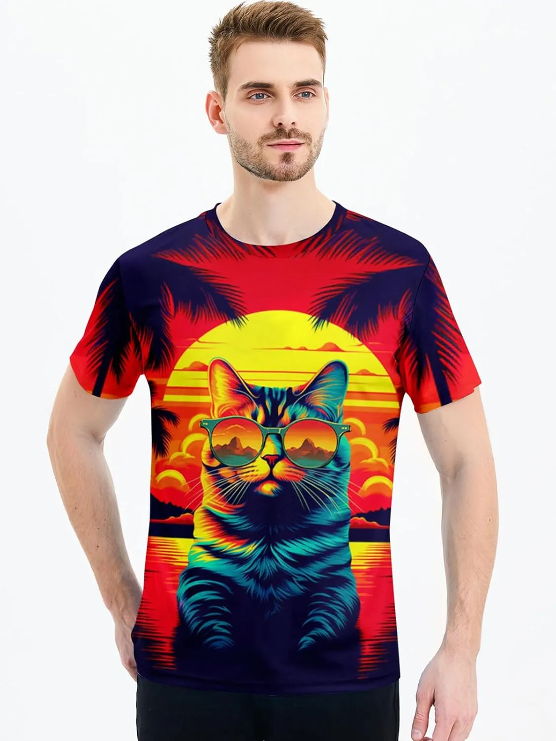 RAISEVERN Mens T-Shirts Cool Novelty Crewneck Short Sleeve Funny Graphic Top Casual Tees for Women