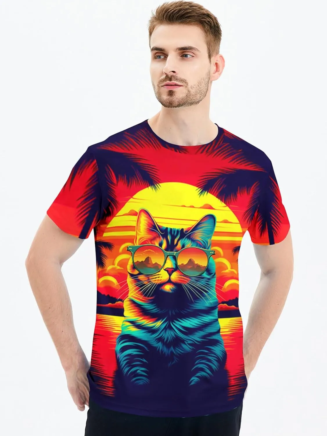 RAISEVERN Mens T-Shirts Cool Novelty Crewneck Short Sleeve Funny Graphic Top Casual Tees for Women