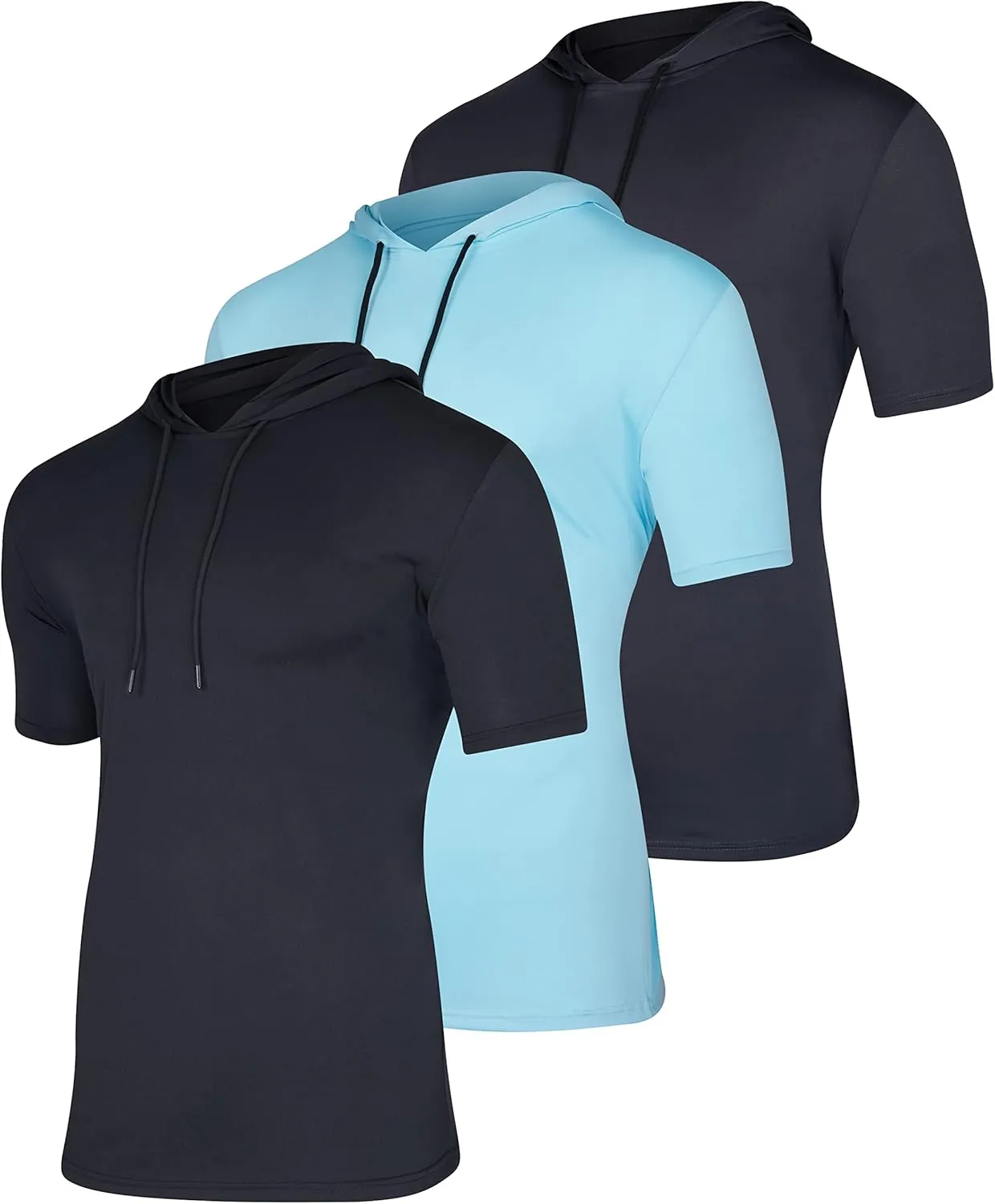 Real Essentials 3 Pack: Men's Dry Fit Short Sleeve Active Athletic Hoodie Pullover Sweatshirt (Available in Big & Tall)