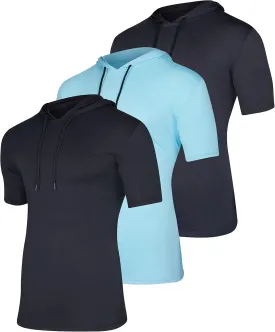 Real Essentials 3 Pack: Men's Dry Fit Short Sleeve Active Athletic Hoodie Pullover Sweatshirt (Available in Big & Tall)