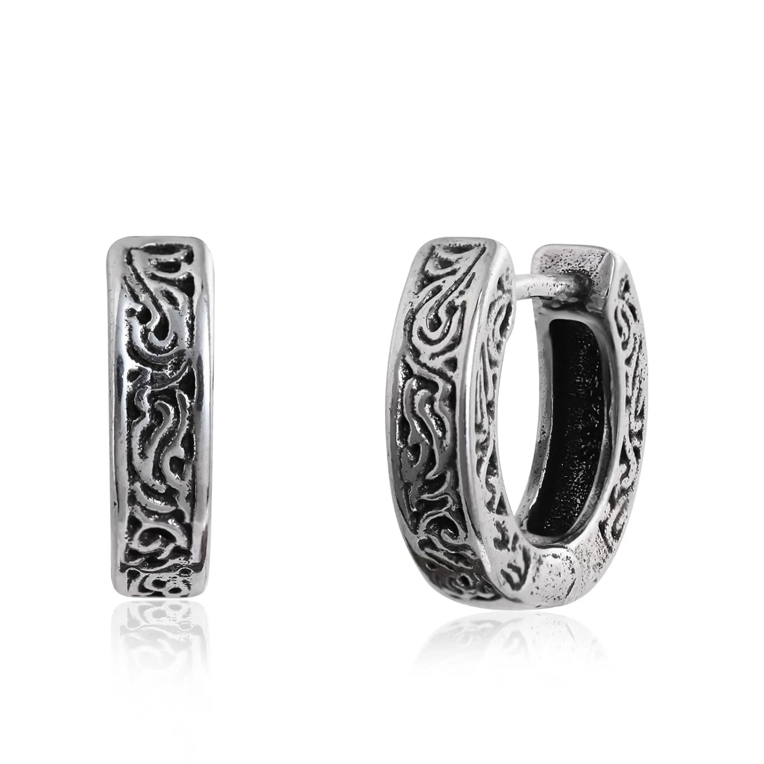 Retro Mens Hoop Earrings Silver Hoop Earrings Huggie Earrings Antique Sterling Silver Earrings Hoop Earrings for Men Women