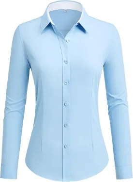 siliteelon Button Down Shirts for Women Dress Shirts Cotton Long Sleeve Shirts for Women Wrinkle Free Stretch Work Blouse