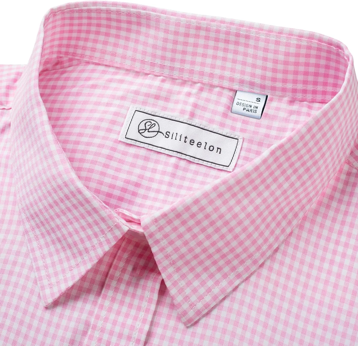 siliteelon Womens Plaid Dress Shirts Long Sleeve Button Down Wrinkle-Free Stretch Solid Casual Work Office Blouse Top