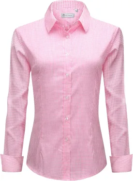 siliteelon Womens Plaid Dress Shirts Long Sleeve Button Down Wrinkle-Free Stretch Solid Casual Work Office Blouse Top