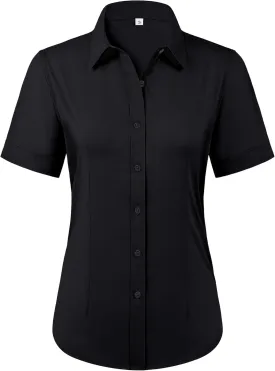 siliteelon Womens Stain Shield Dress Shirts Wrinkle Free Short Sleeve Solid Tops Blouses Button Down Shirts