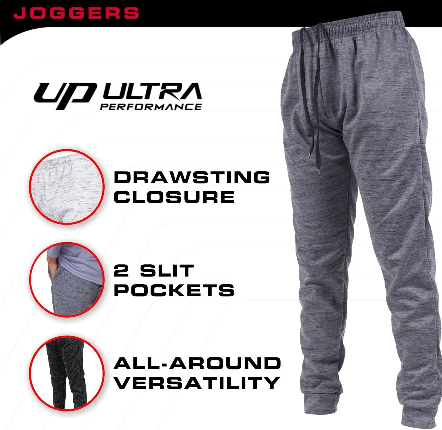 Ultra Performance 3 Pack Mens Joggers Mens Athletic Sweatpants with Pockets for Men, Small - 3X