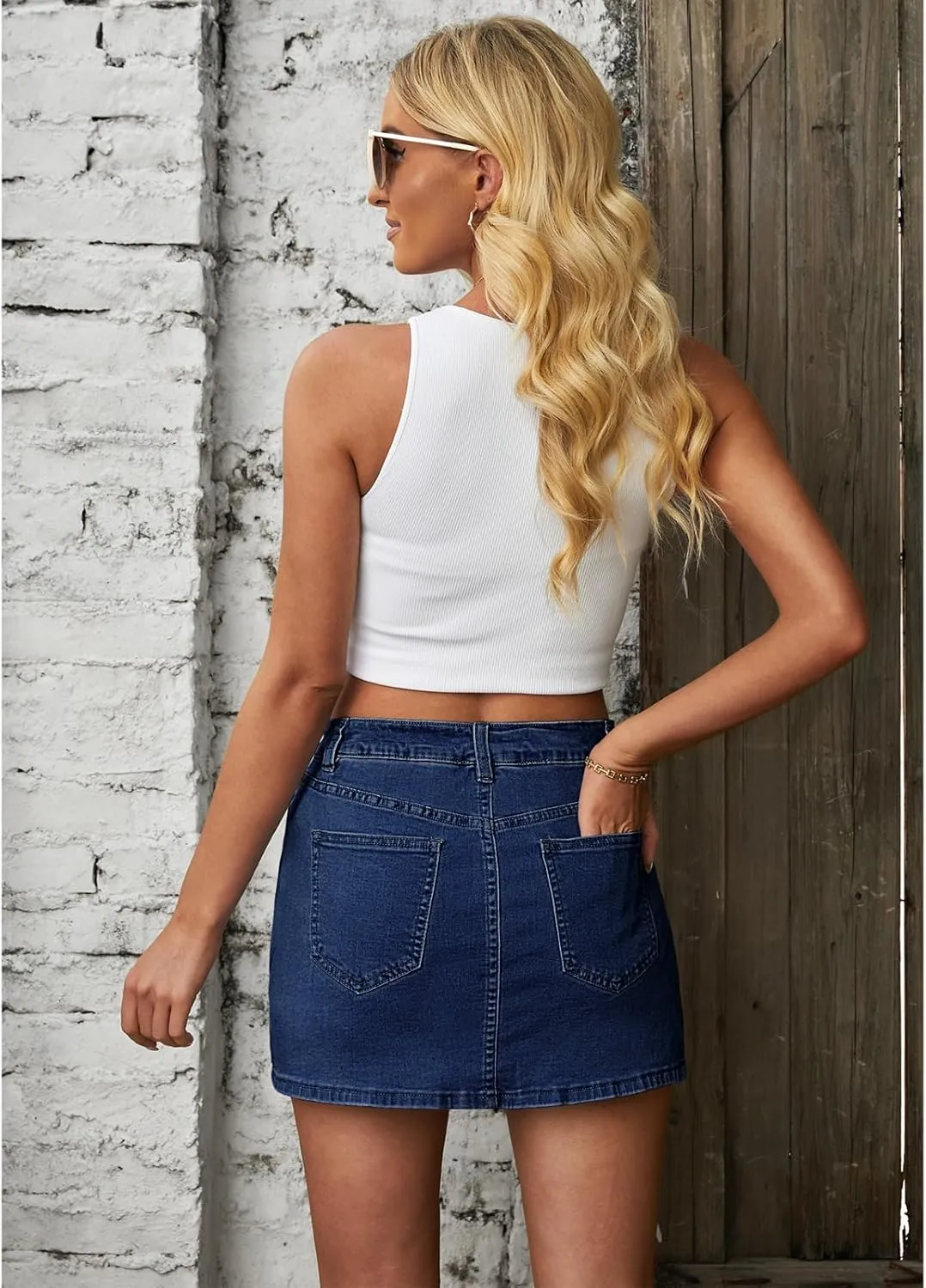 Vetinee Jean Skorts for Woman High Waisted Trendy Slit Stretchy Denim Skirt with Shorts Y2K Casual Summer Skorts Skirts