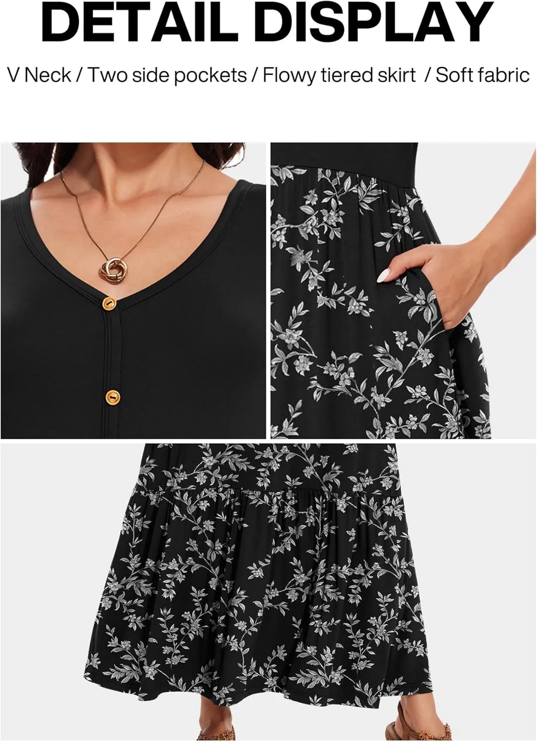 VIISHOW Women's Short Sleeve Maxi Dress 2025 Summer V Neck Knit Loose Plain Empire Waist Casual Dresses with Pockets