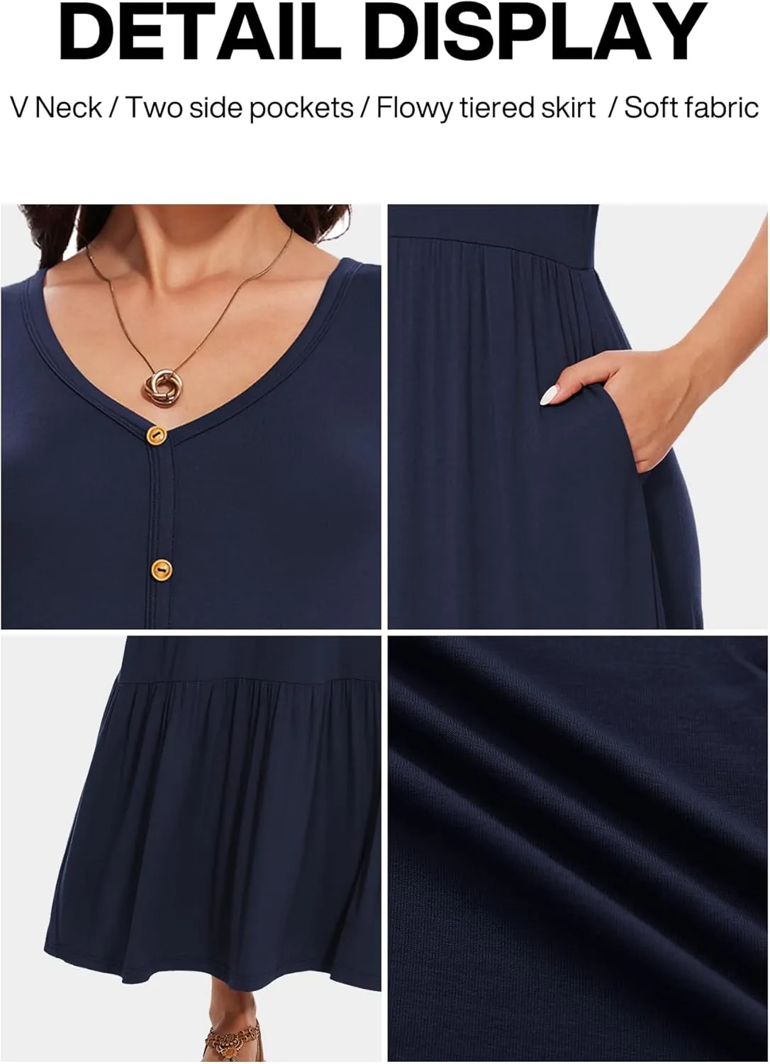 VIISHOW Women's Short Sleeve Maxi Dress 2025 Summer V Neck Knit Loose Plain Empire Waist Casual Dresses with Pockets