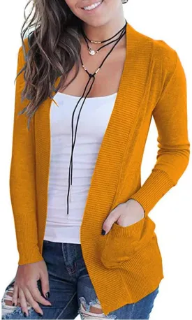 VOIANLIMO Women's Open Front Casual Long Sleeve Knit Classic Sweaters Cardigan with Pockets