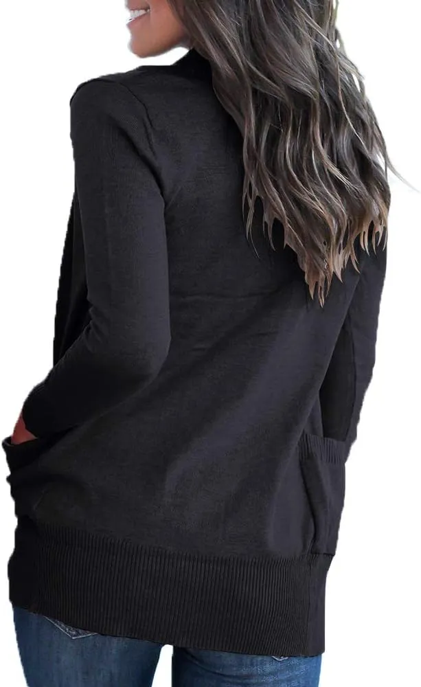VOIANLIMO Women's Open Front Casual Long Sleeve Knit Classic Sweaters Cardigan with Pockets