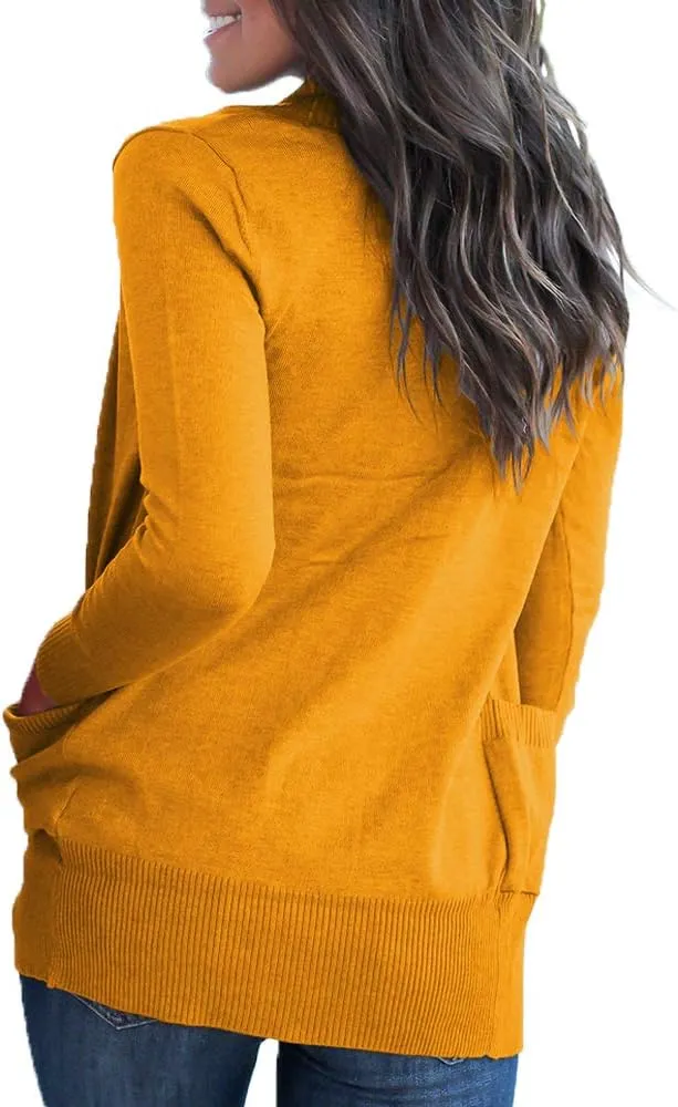 VOIANLIMO Women's Open Front Casual Long Sleeve Knit Classic Sweaters Cardigan with Pockets