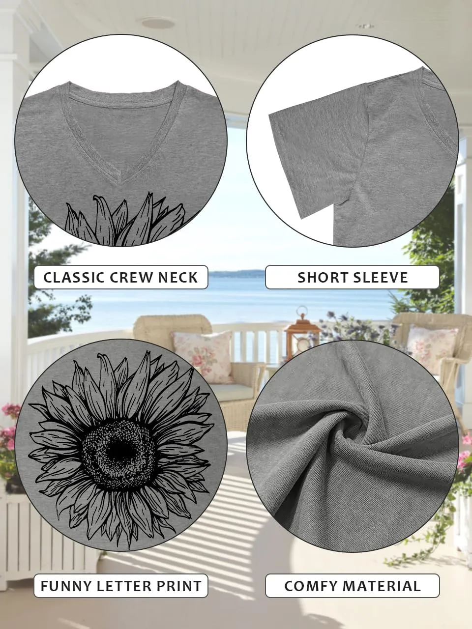 Women V Neck Sunflower Graphic Shirt Cute Dandelion Teen Girls Tee Tops Short Sleeve Cowgirls Casual T Shirts