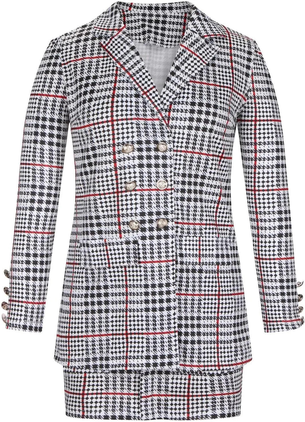 Women's 2 Piece Outfits Casual Solid Long Sleeve Suits Button Work Coat High Waist Blazer Jacket and Mini Skirt Set