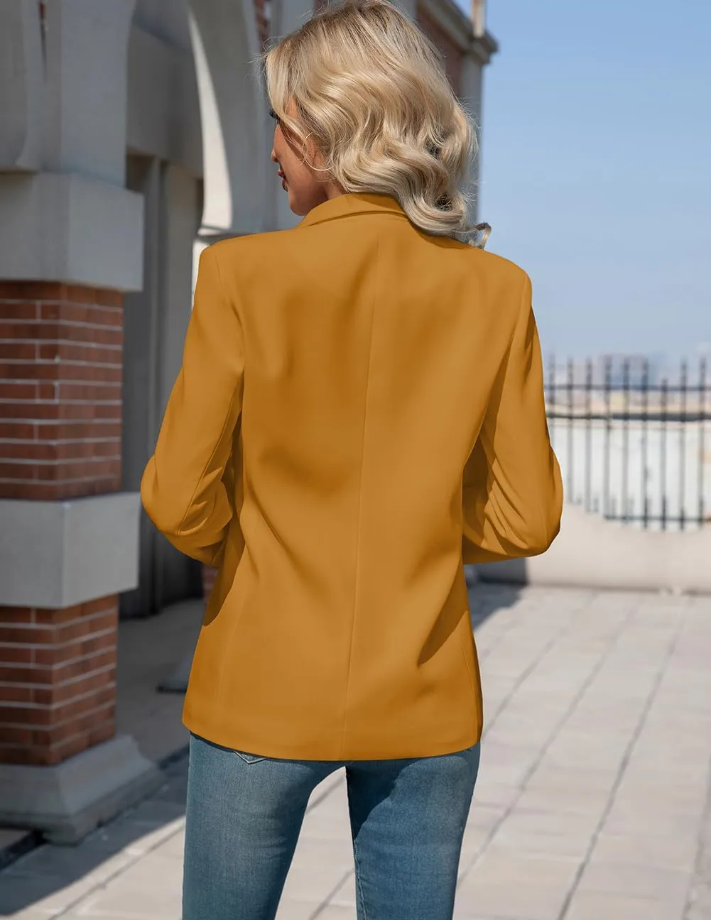 Women's Blazers Business Casual Padded Shoulder Blazer - Long Sleeve Slim Fit Work Office Suit Jackets with Pockets