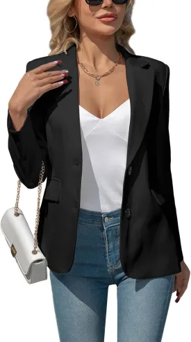 Women's Blazers Business Casual Padded Shoulder Blazer - Long Sleeve Slim Fit Work Office Suit Jackets with Pockets