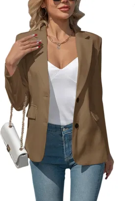 Women's Blazers Business Casual Padded Shoulder Blazer - Long Sleeve Slim Fit Work Office Suit Jackets with Pockets