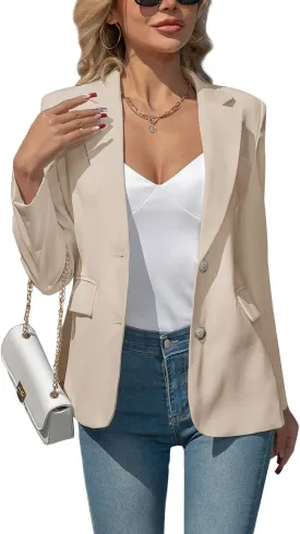 Women's Blazers Business Casual Padded Shoulder Blazer - Long Sleeve Slim Fit Work Office Suit Jackets with Pockets
