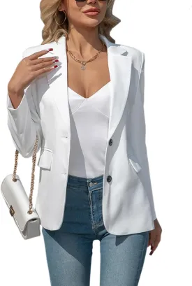 Women's Blazers Business Casual Padded Shoulder Blazer - Long Sleeve Slim Fit Work Office Suit Jackets with Pockets