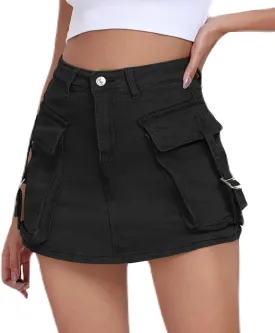 Women's Cargo Skort High Waisted Cargo Shorts Button Bodycon Mini Y2K Denim Cargo Skirt Shorts with Pocket