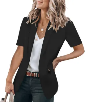 Women's Casual Blazer Lightweight Dressy Suit Jackets Short Sleeve Open Front Blazers Elegant Work Office Jacket