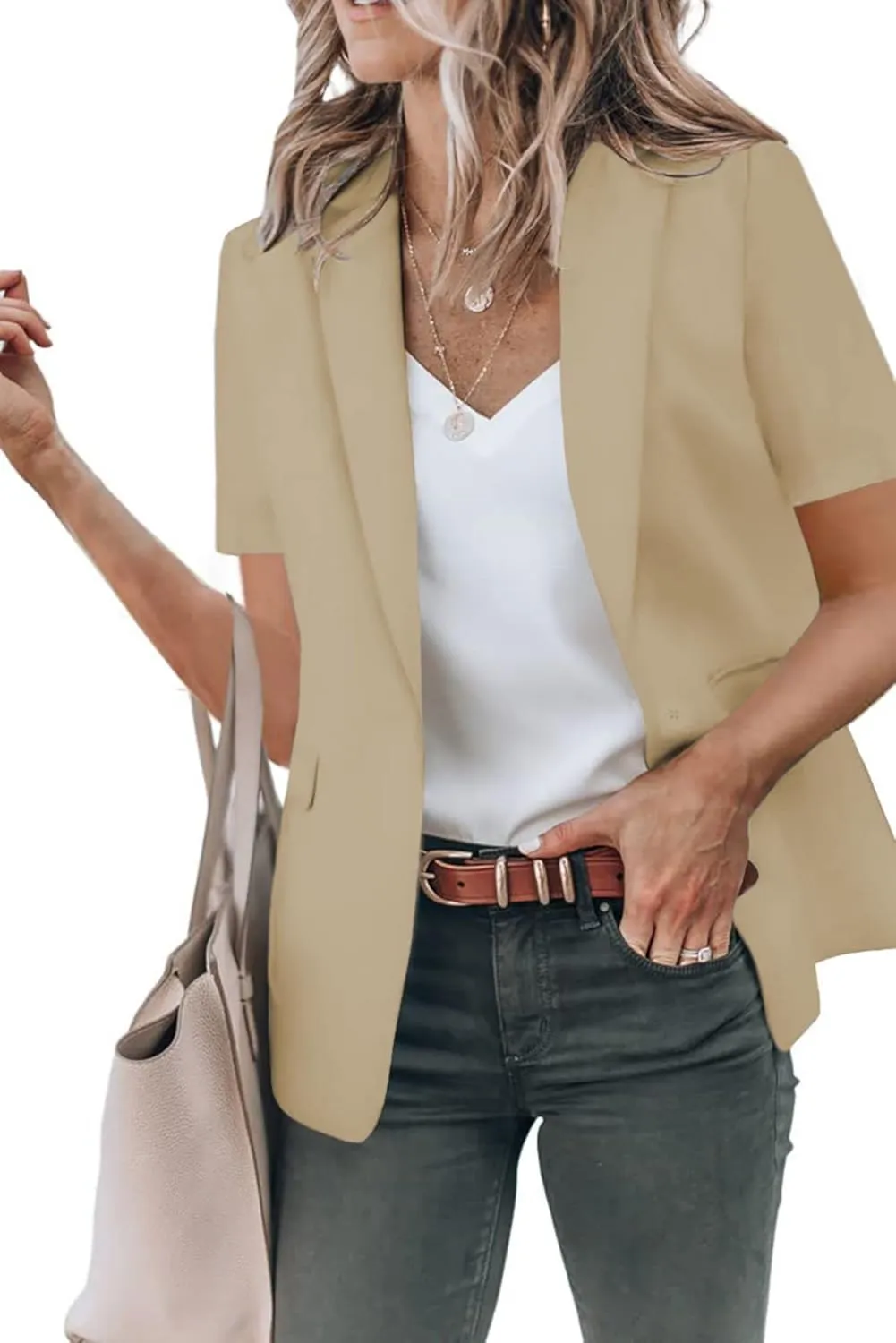 Women's Casual Blazer Summer Short Sleeve Blazers Lapel Open Front Work Office Suit Jacket Dressy Business Outfits
