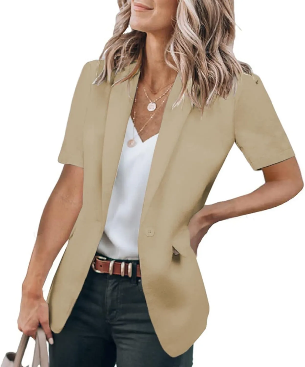 Women's Casual Blazer Summer Short Sleeve Blazers Lapel Open Front Work Office Suit Jacket Dressy Business Outfits