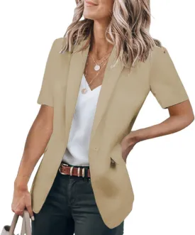 Women's Casual Blazer Summer Short Sleeve Blazers Lapel Open Front Work Office Suit Jacket Dressy Business Outfits