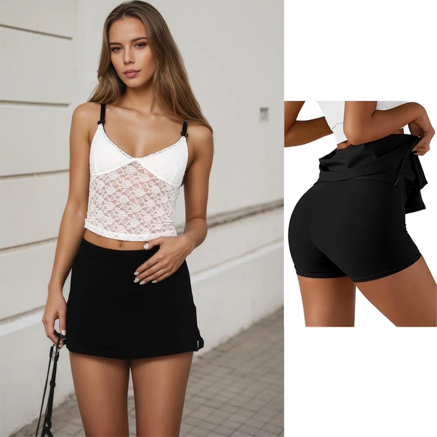 Women's Casual Elastic Waisted Slit Hem A-Line Summer Bodycon Short Mini Skirt