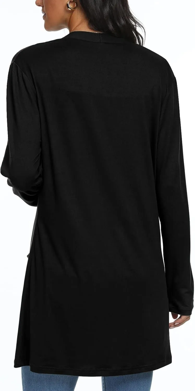 Womens Casual Lightweight with Pocketes Long Sleeve Open Front Cardigan