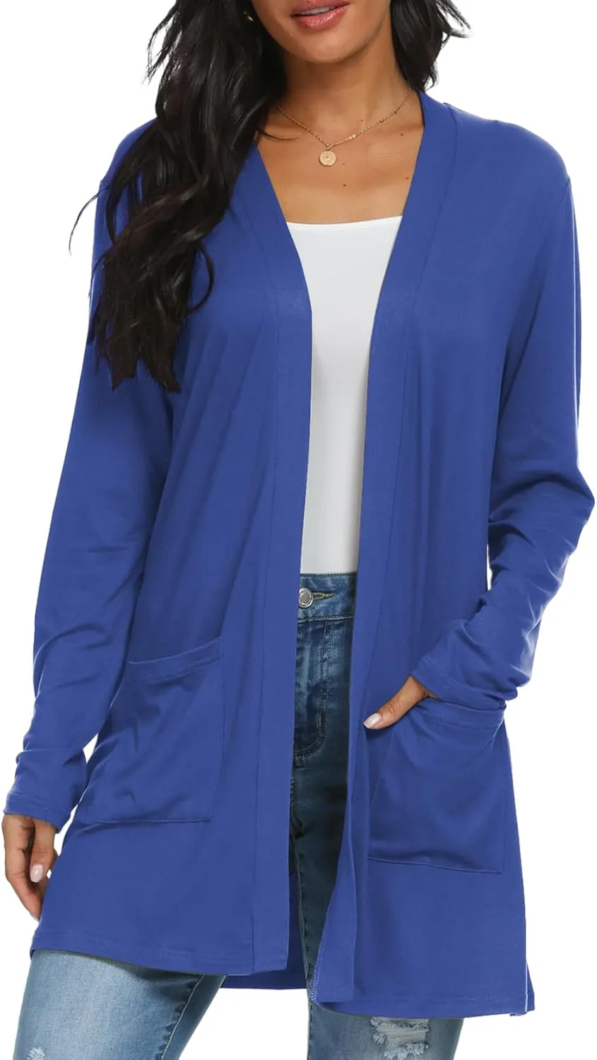 Womens Casual Lightweight with Pocketes Long Sleeve Open Front Cardigan