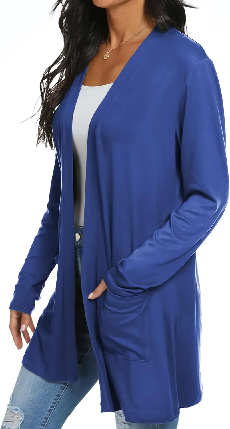 Womens Casual Lightweight with Pocketes Long Sleeve Open Front Cardigan