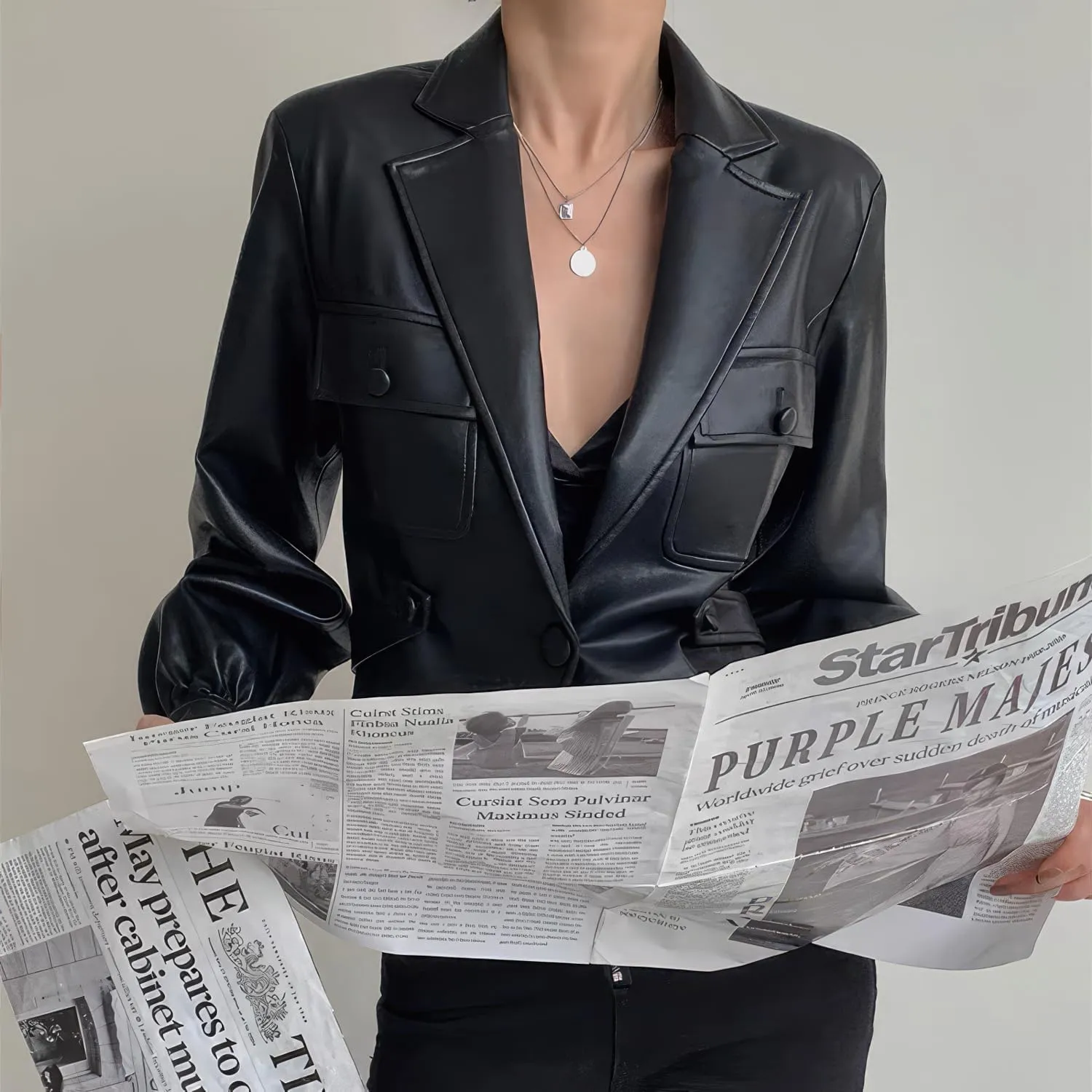 Women's Genuine Lambskin Leather Blazer With Lapel Collar